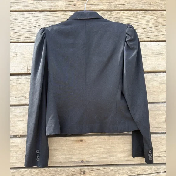Vintage Cropped Wool Blazer – Puff Sleeve Black Jacket | 100% Wool - Picture 7 of 9